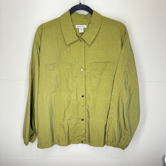 NWOT Athleta Lunar Shine Button Down Shirt in Picoline Olive - Picture 2 of 11